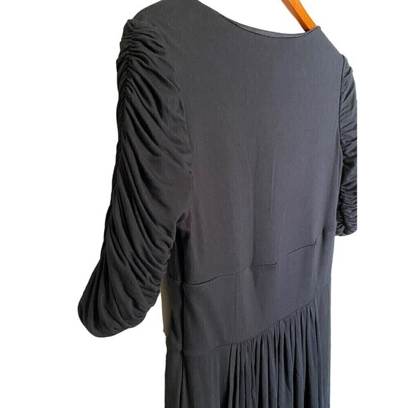 Nue by Shani Dress Size 6 Black Ruched 3/4 Sleeves Buttons Pleating Crossover - Picture 4 of 10